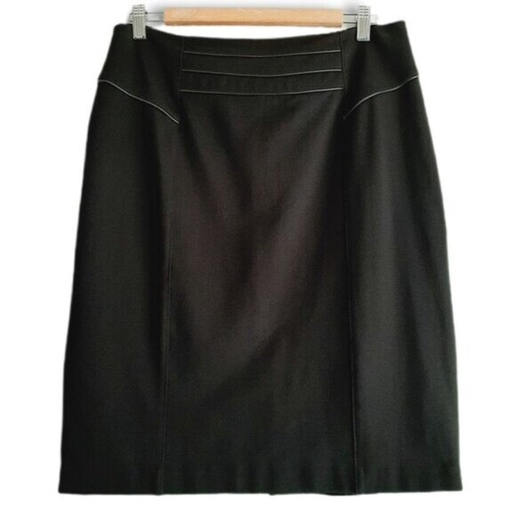 TANJAY Faux Leather Piping Detail Knee Length Pencil Skirt Black Sz 10 P - Picture 1 of 10